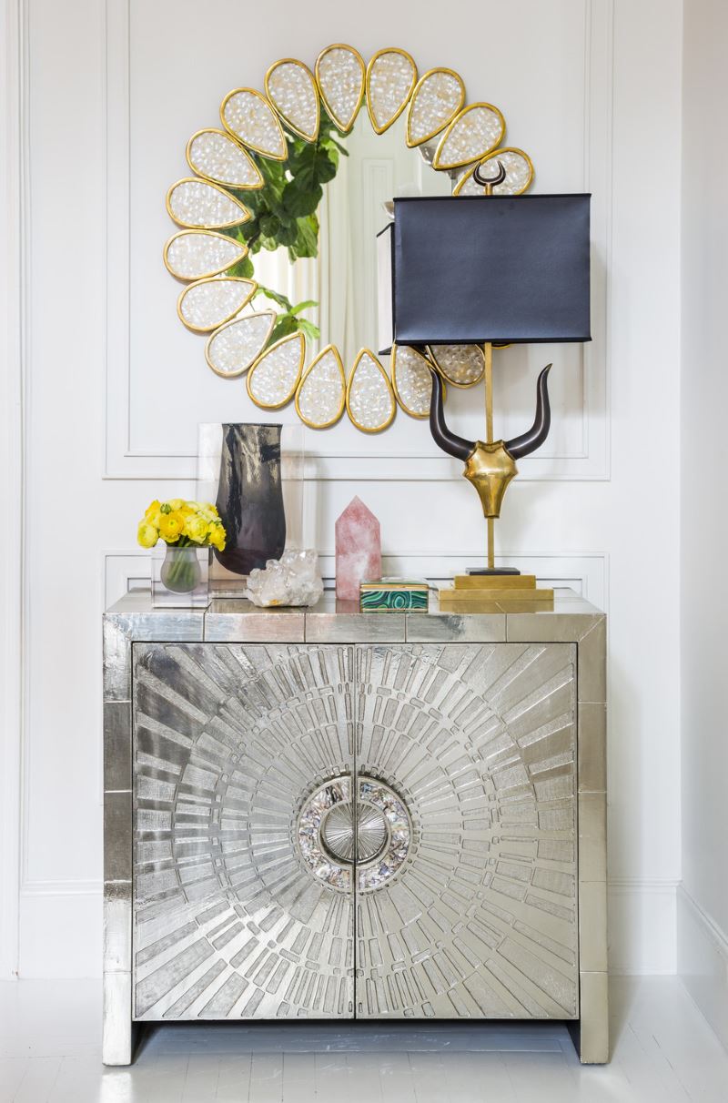 small-entryway-ideas-cool-round-mirror-with-frame-on-wall-ideas-white-color-for-wall-decor-yellow-floral-decor-ideas-antique-buffet-with-textured-designs-elegant-lamps-shades-with-bull-decor-.jpg